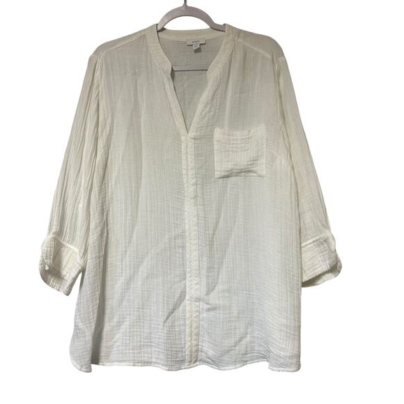 Purejill Top Tunic Gauze White LG Petite Lightweight Sheer Boho Hippie Casual - Picture 1 of 7